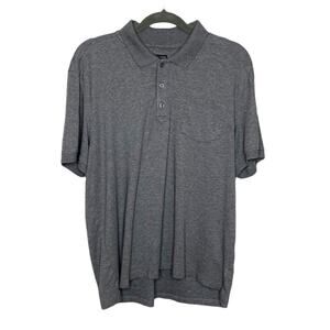 Saks Fifth Avenue Polo Shirt Gray Short Sleeve with Pocket 100% Cotton